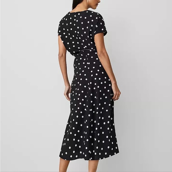Ann Taylor Black and White Polka Dot Midi Dress - Picture 1 of 4
